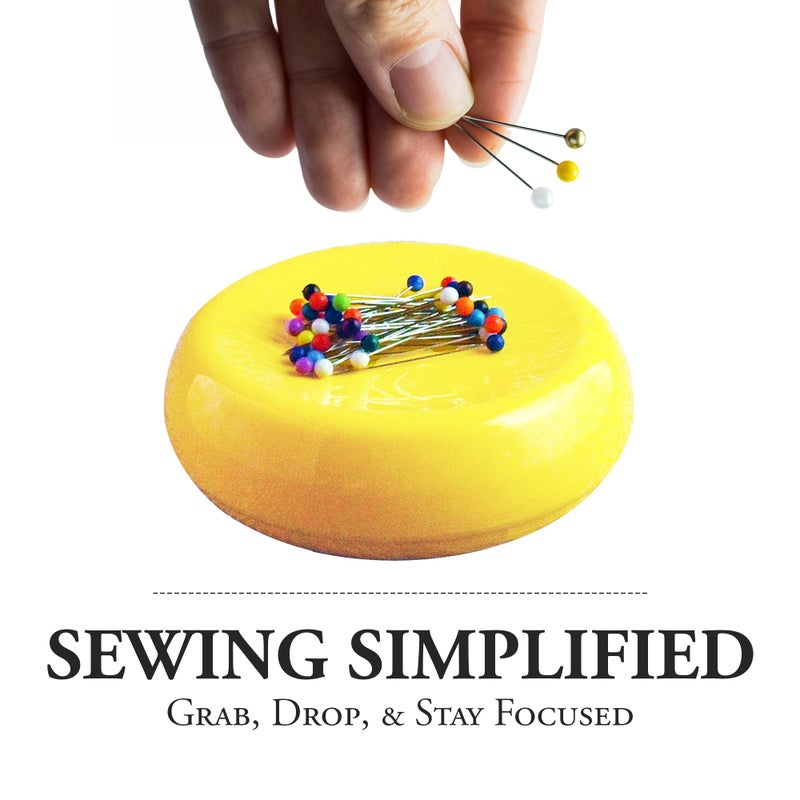 Grabbit Magnetic Sewing Pincushion with 50 Plastic Head Pins â€“ Magnet Pin Organizer for Quilting, Embroidery, Needles, Bobby Pins, & Craft Storage, Yellow - Image 4